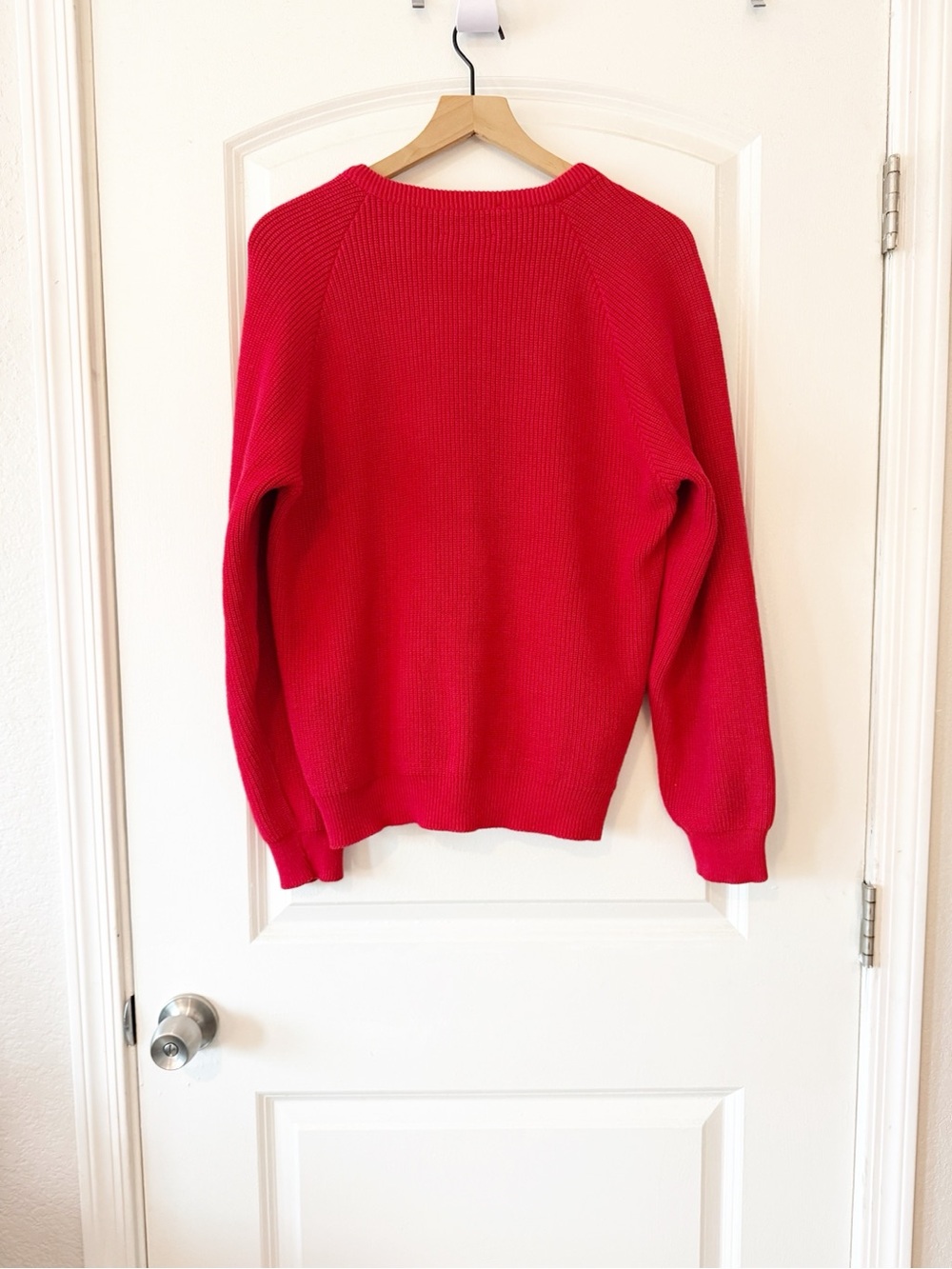 Lord Jeff Vintage 100% Fine Cotton Red Knit V-neck Sweater Medium Made In USA - Picture 4 of 6
